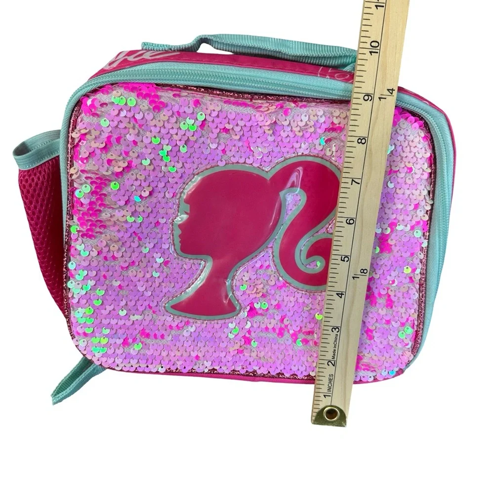 Mattel Barbie Pink Flip Sequin Soft School Lunchbox with Zipper
